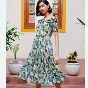 House of Fett Green Printes Layer Dress